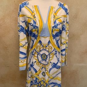 Barbara Gerwit Hand-printed split neckline dress